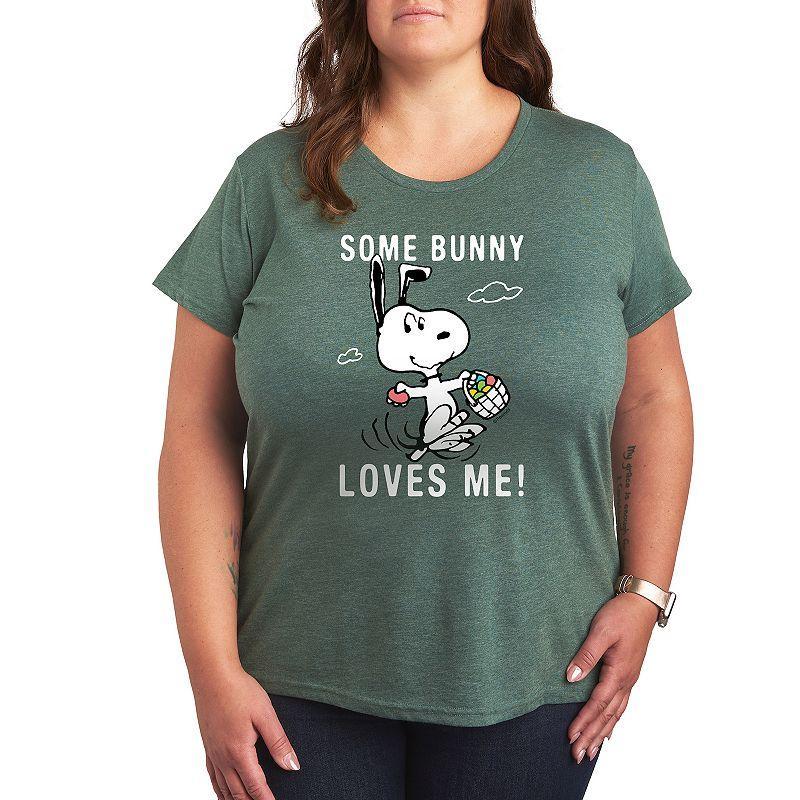 Plus Peanuts Snoopy Some Bunny Graphic Tee, Womens Grey Green Product Image