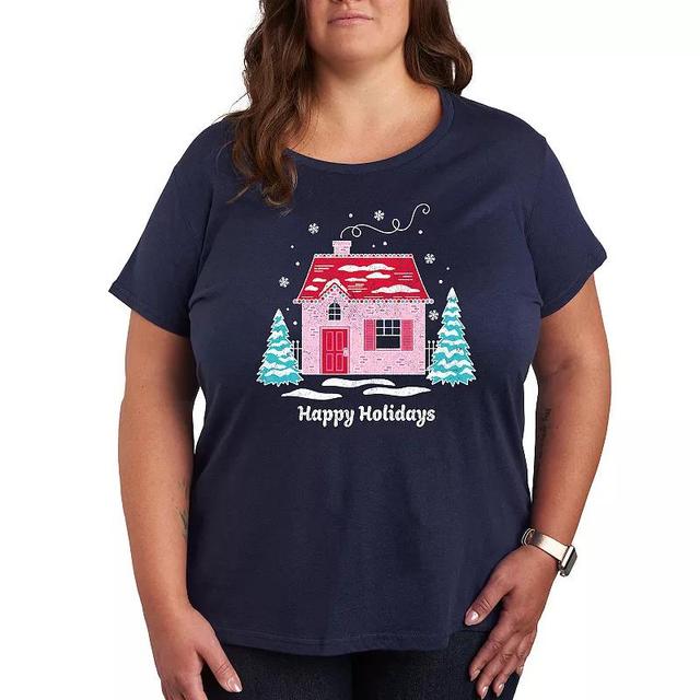 Plus Size Pink Holiday House Graphic Tee, Womens Blue Product Image