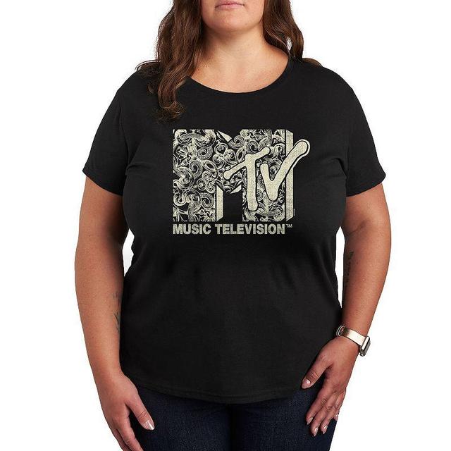 Plus MTV Brocade Logo Graphic Tee, Womens Black Product Image