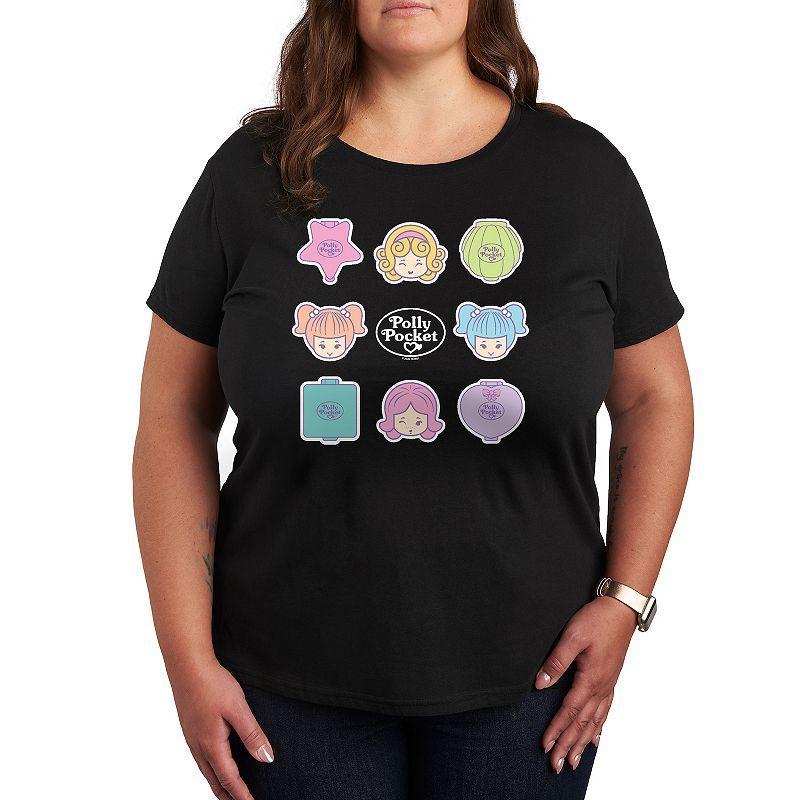 Plus Polly Pocket Grid Graphic Tee, Womens Grey Royal Blue Product Image