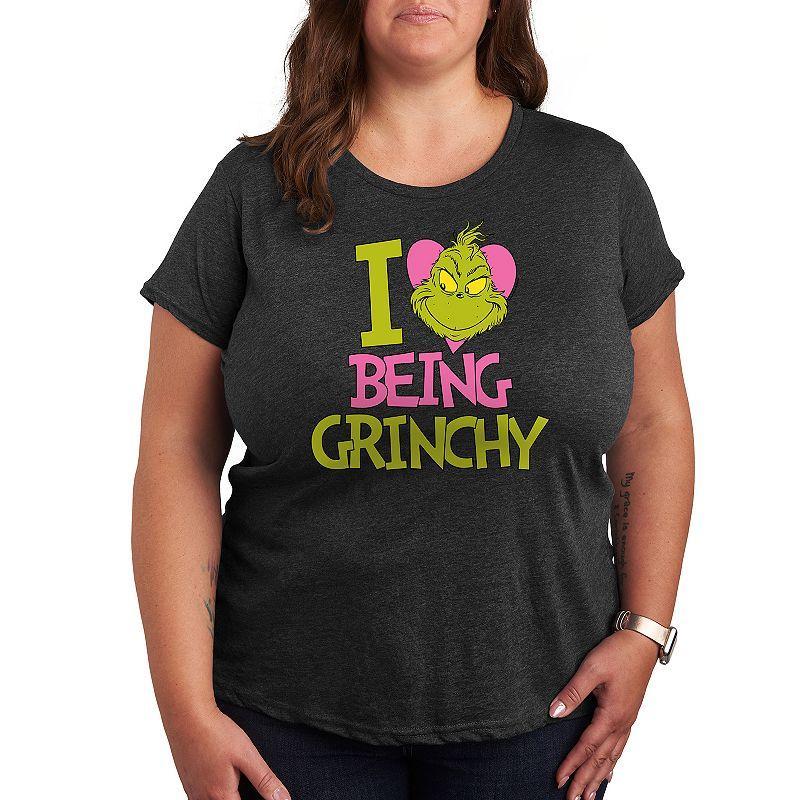 Plus Grinch I Love Being Grinchy Graphic Tee, Womens Heather Grey Product Image