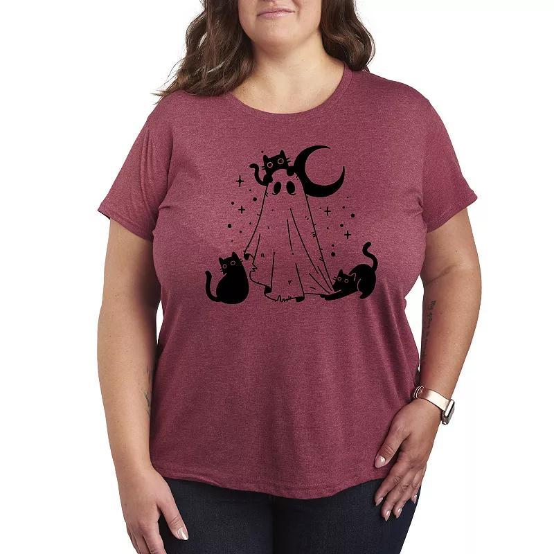 Plus Size Ghost and Cats Graphic Tee, Womens Grey Gray Product Image