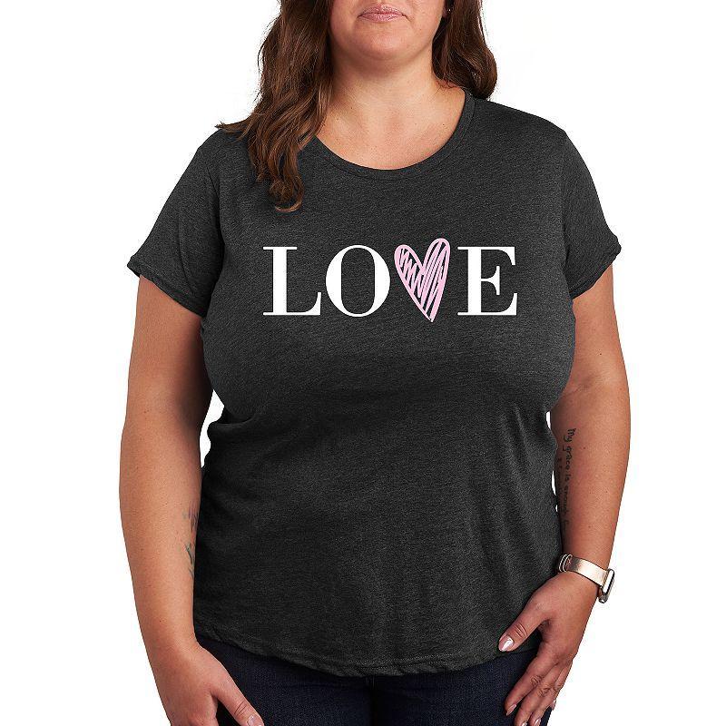 Plus Love Heart Graphic Tee, Womens Heather Grey Product Image