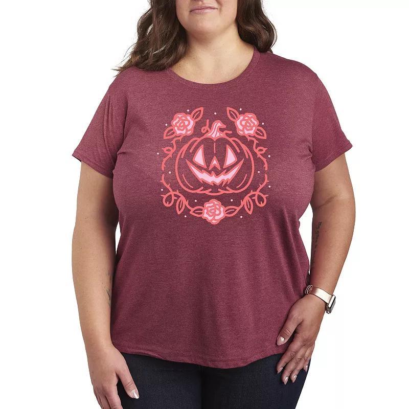 Plus Size Coquette Pumpkin Rose Graphic Tee, Womens Grey Green Product Image