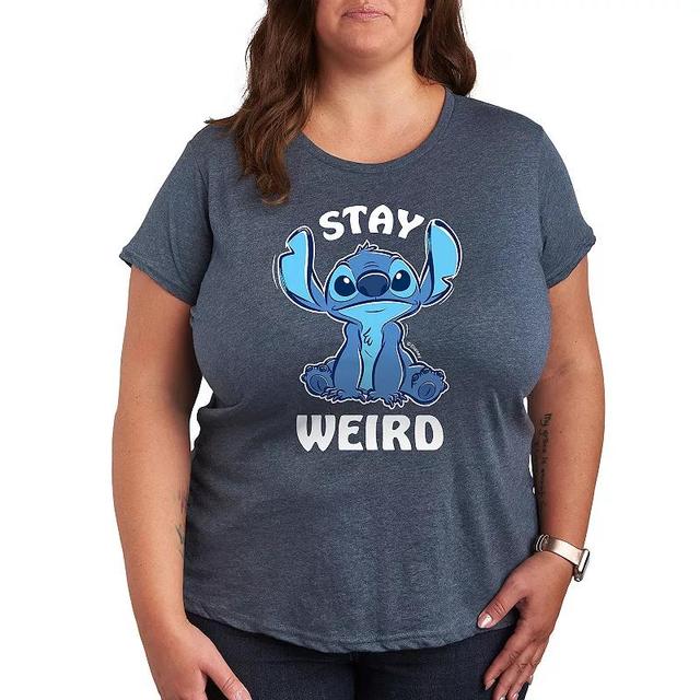 Disneys Lilo & Stitch Plus Stay Weird Graphic Tee, Womens Grey Blue Product Image