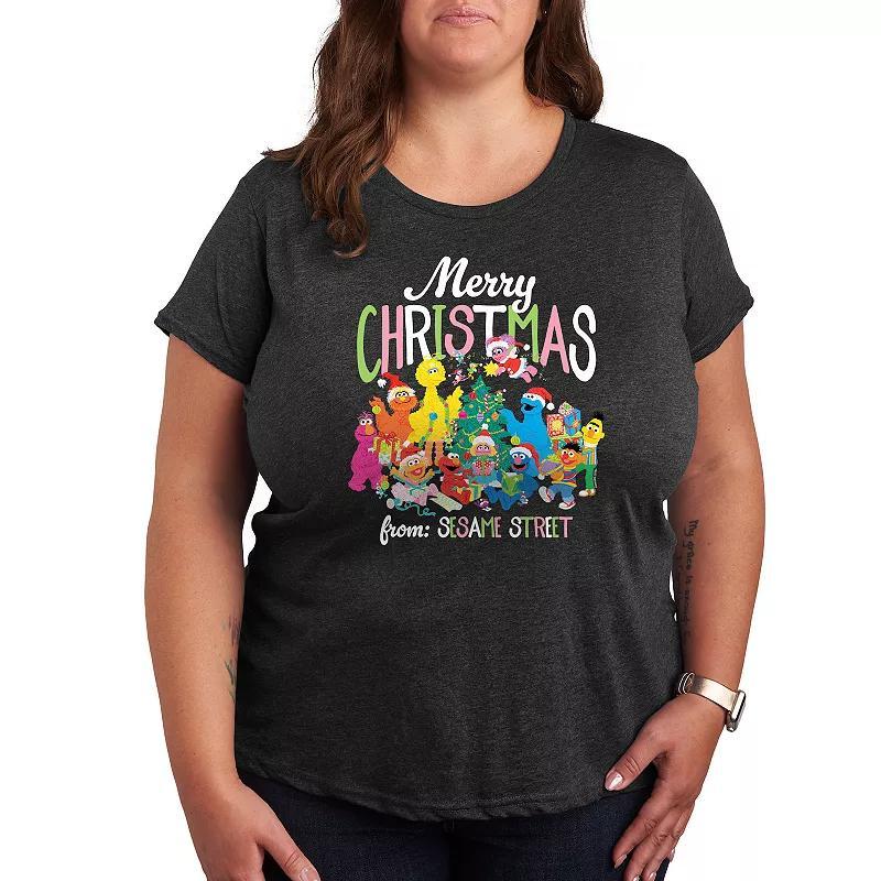 Plus Sesame Street Group Christmas Graphic Tee, Girls Heather Grey Product Image