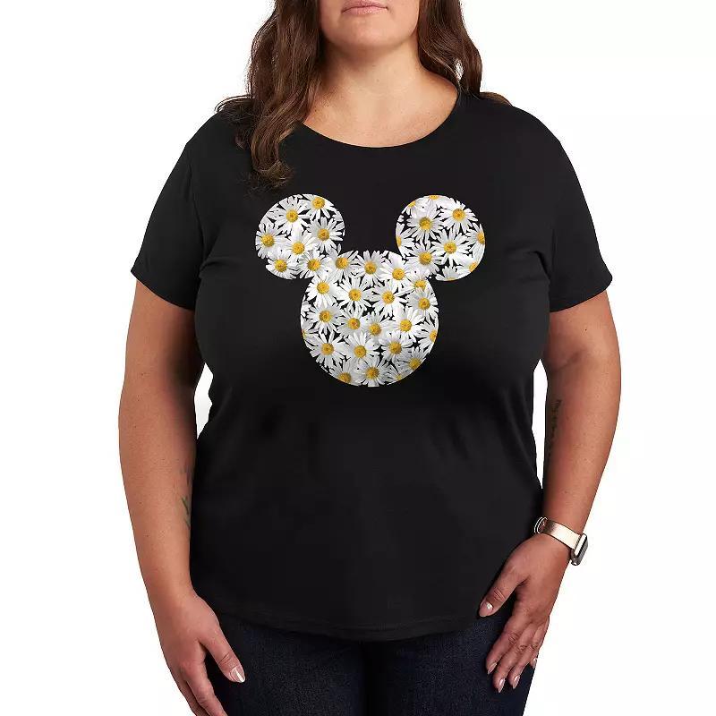 Disneys Mickey Mouse Plus Daisies Graphic Tee, Womens Grey Royal Blue Product Image