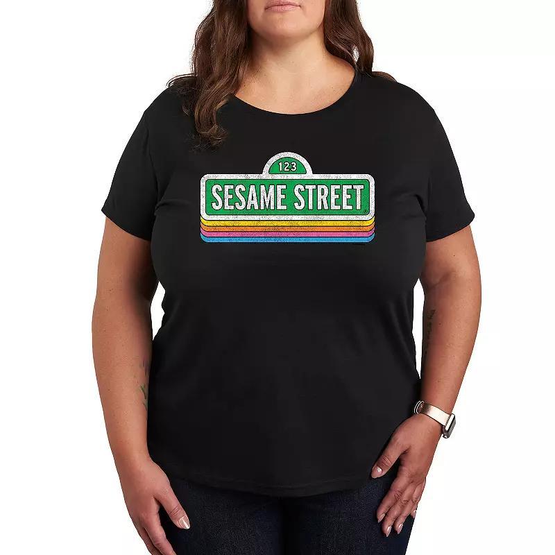 Plus Sesame Street Logo Repeated Graphic Tee, Womens Product Image