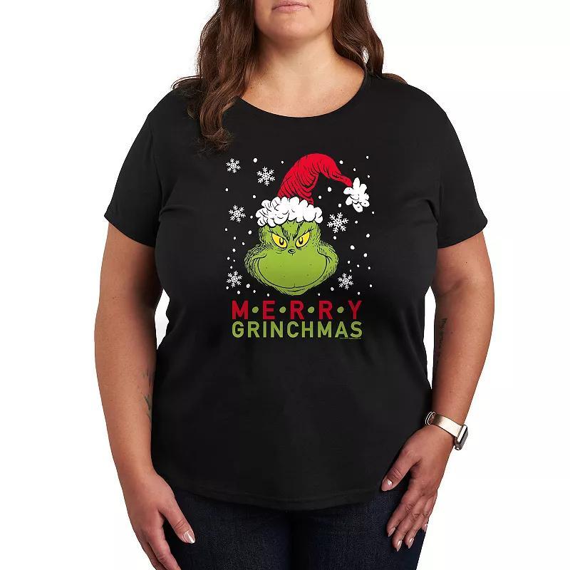 Plus Dr. Seuss The Grinch Merry Santa Grinch Graphic Tee, Womens Heather Grey Product Image