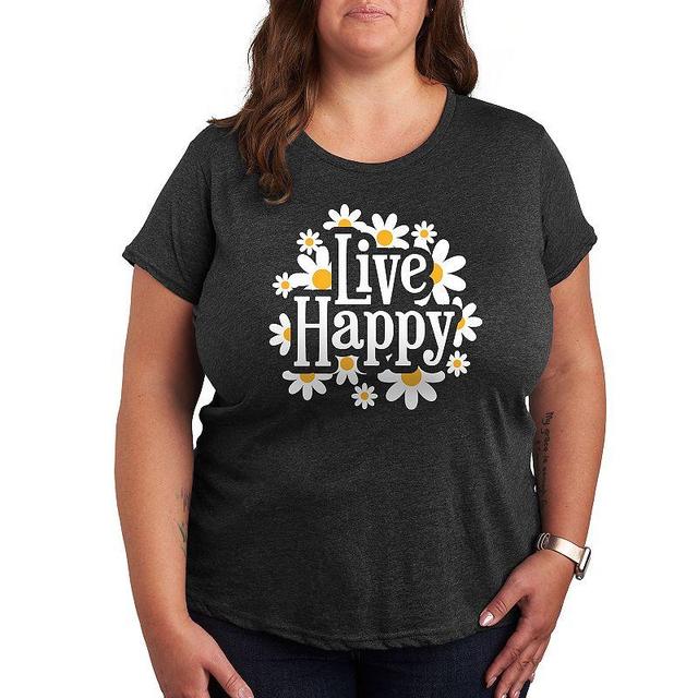 Plus Live Happy Daisies Graphic Tee, Womens Heather Grey Product Image