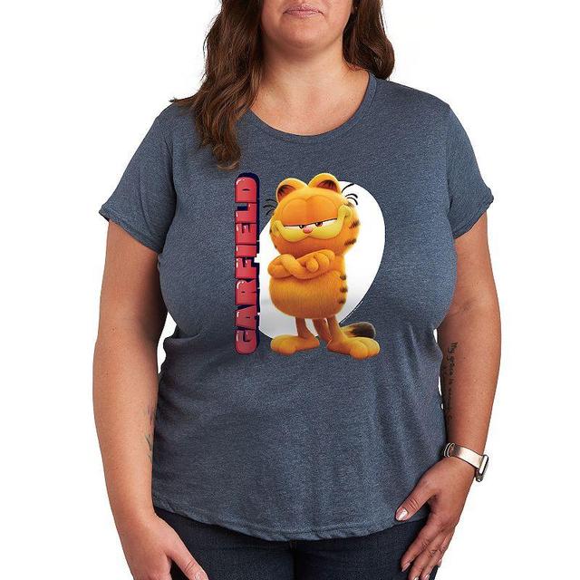 Plus The Garfield Movie Vertical Graphic Tee, Womens Grey Gray Product Image