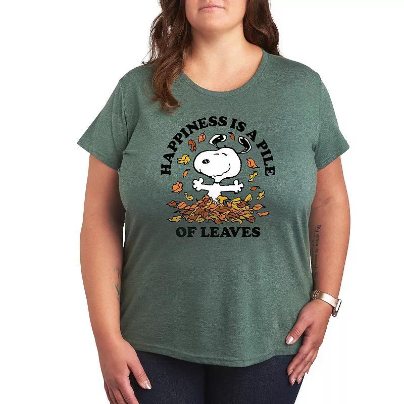 Plus Peanuts Snoopy Pile Of Leaves Graphic Tee, Womens Grey Green Product Image