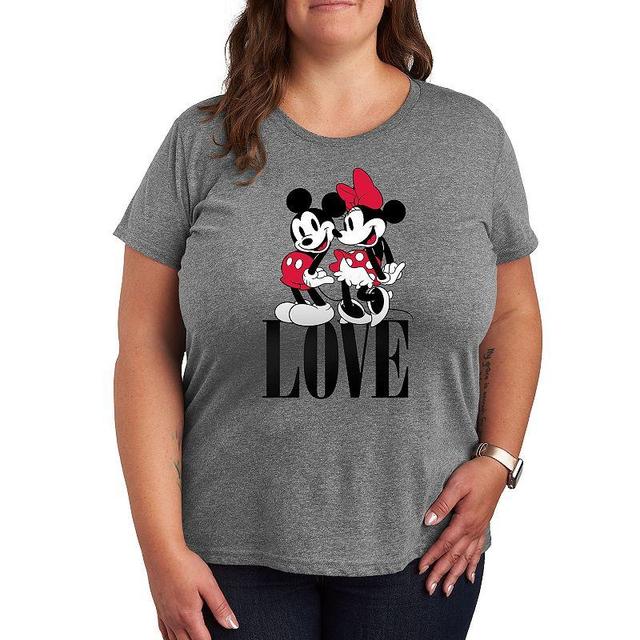 Disneys Mickey & Minnie Mouse Plus Size Love Graphic Tee, Womens Grey Gray Product Image