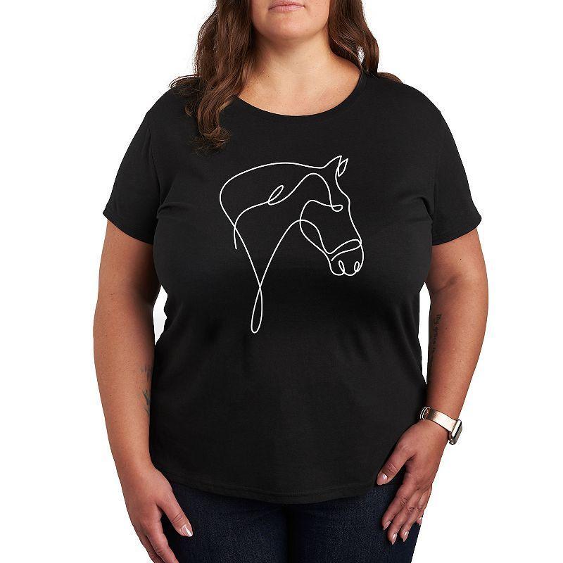 Plus White Line Horse Doodle Graphic Tee, Womens Grey Green Product Image