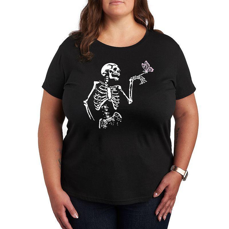 Womens Skeleton With Butterfly Graphic Tee Product Image