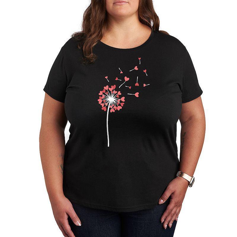 Missy Plus Size Dandelion Hearts Graphic Tee, Womens Dark Grey Product Image