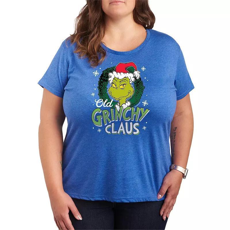 Plus Size Dr. Seuss Old Grinchy Claus Graphic Tee, Womens Grey Royal Blue Product Image