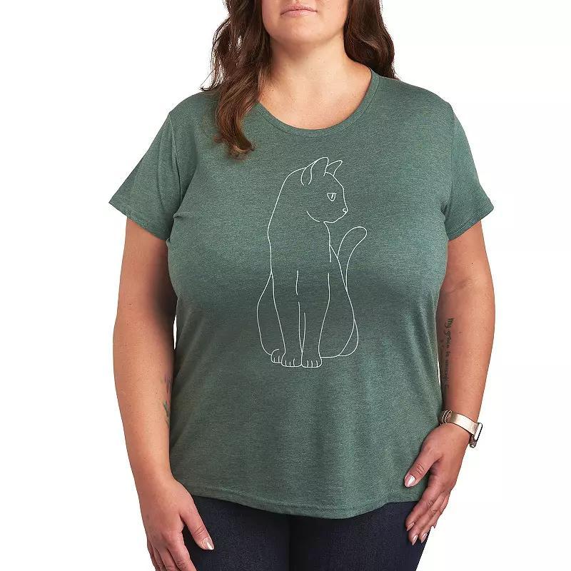 Plus Size White Cat Outline Graphic Tee, Womens Med Red Product Image