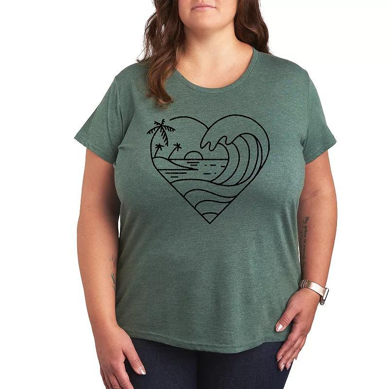 Plus Heart Ocean Line Art Graphic Tee, Womens Beig/Green Product Image