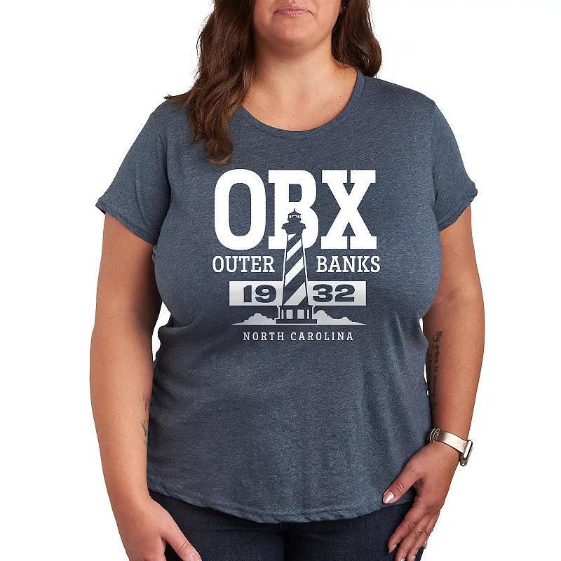 Plus OBX Outer Banks Lighthouse Graphic Tee, Womens Grey Red Product Image