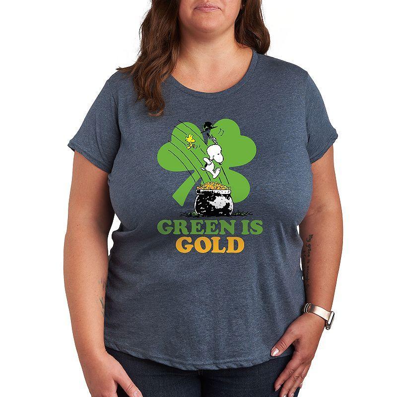 Plus Peanuts Snoopy & Woodstock Green Is Gold Graphic Tee, Womens White Product Image