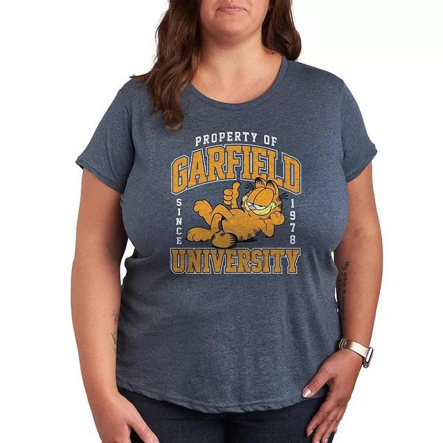 Plus Garfield Varsity Graphic Tee, Womens Heather Grey Product Image