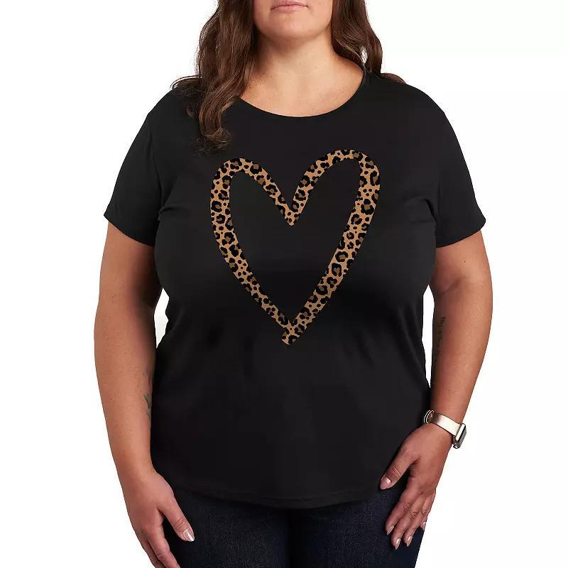 Plus Leopard Print Heart Outline Graphic Tee, Womens Product Image