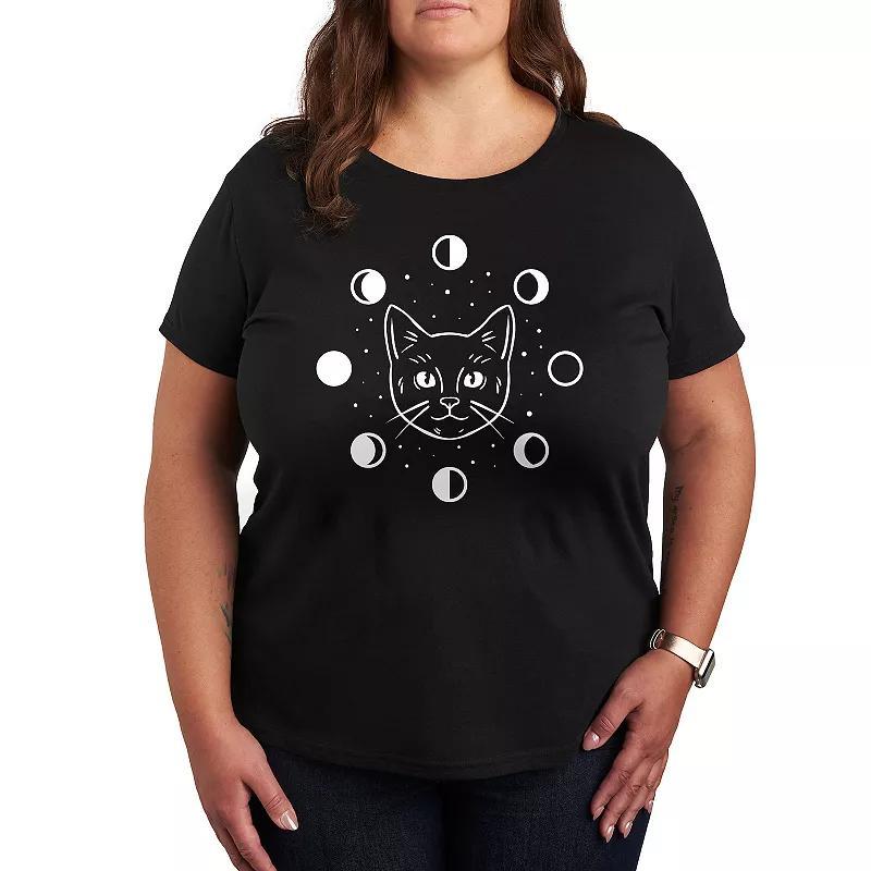 Instant Message Womens Womens Tee Shirts BLACK Cat Moon Phases Graphic Tee - Women, Juniors, Plus & Petite Plus Product Image