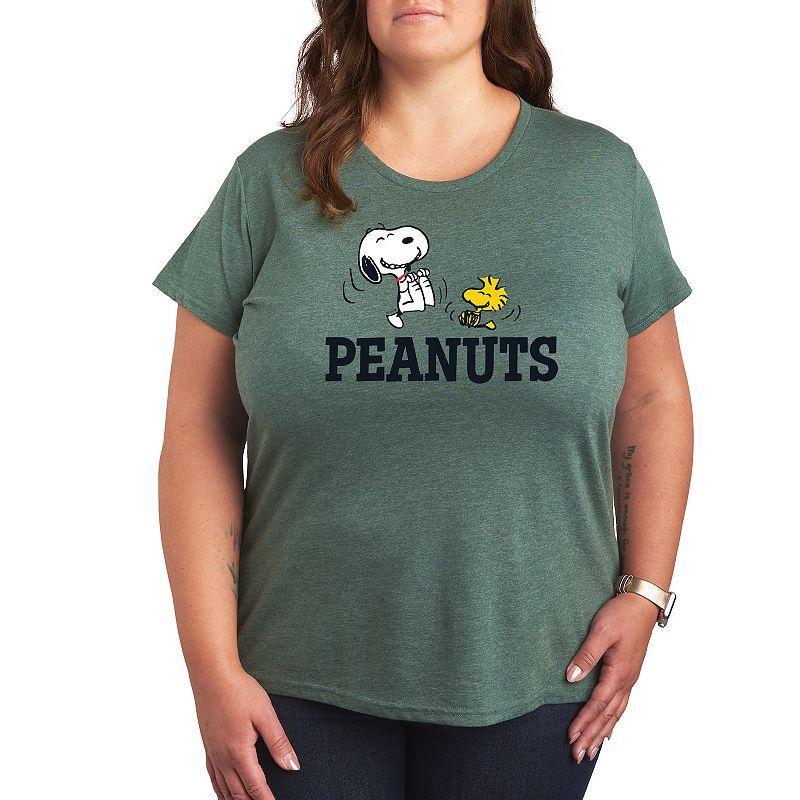 Plus Peanuts Snoopy And Woodstock Graphic Tee, Womens Grey Gray Product Image