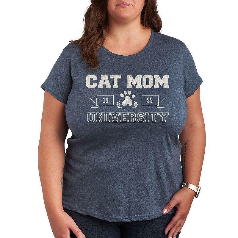 Plus Size Cat Mom University Graphic Tee, Womens Grey Dark Red Product Image