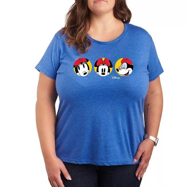 Disneys Minnie Mouse Plus Polka Dot Grid Graphic Tee, Womens Grey Royal Blue Product Image