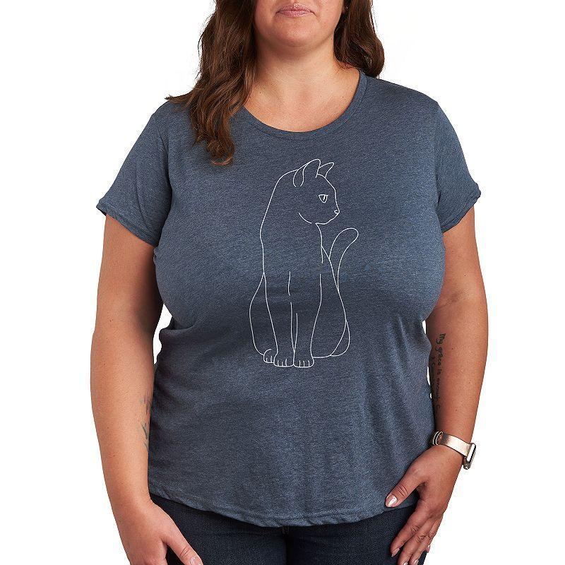 Plus Size White Cat Outline Graphic Tee, Womens Grey Dark Red Product Image