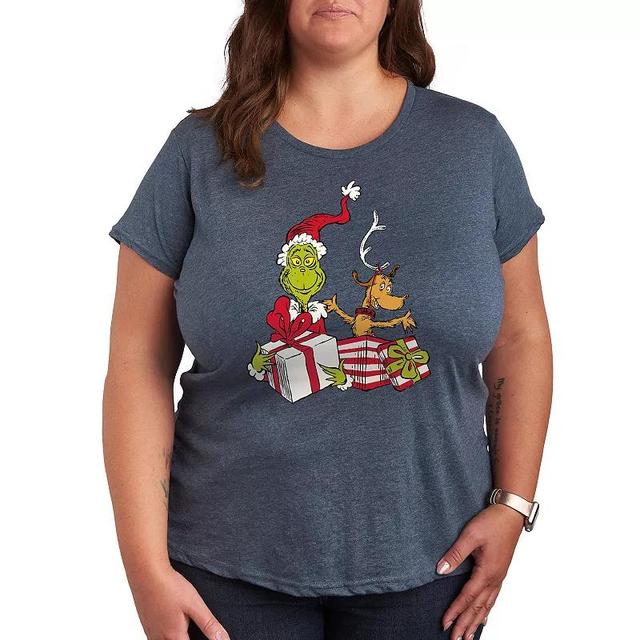 Plus Dr. Seuss The Grinch Max and Grinch Graphic Tee, Womens Grey Blue Product Image