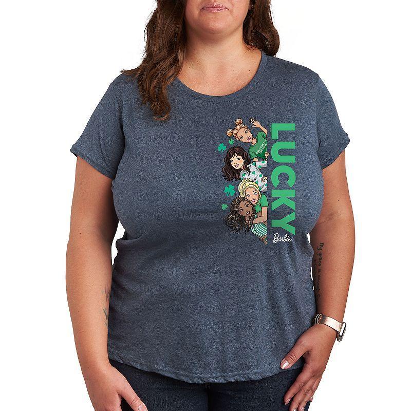 Plus Size Barbie Group Lucky Graphic Tee, Womens Grey Blue Product Image