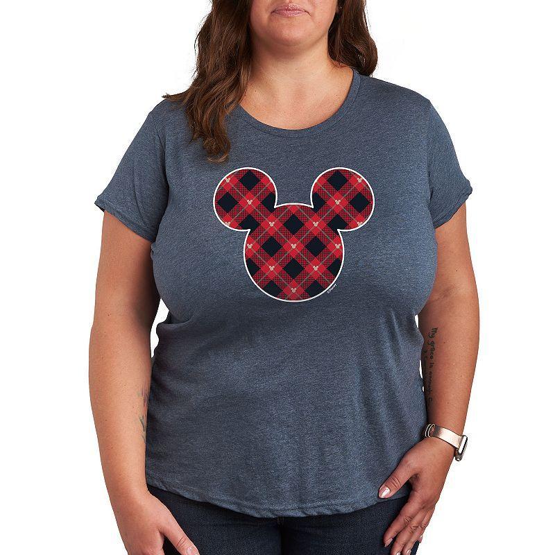 Disneys Mickey Mouse Plus Plaid Silhouette Graphic Tee, Womens Med Grey Product Image