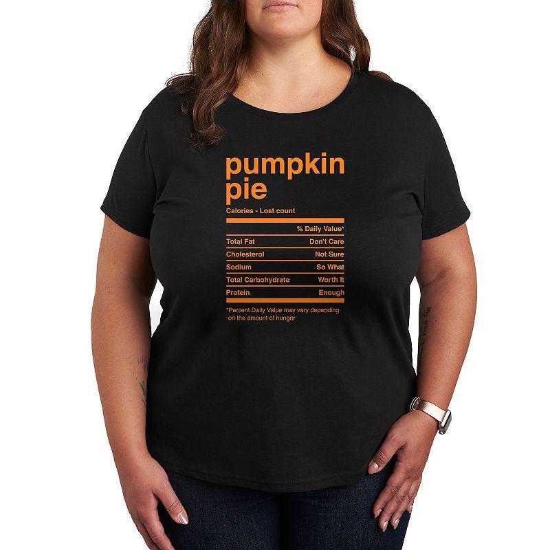 Plus Size Thanksgiving Pumpkin Pie Nutritional Facts Graphic Tee, Womens Black Product Image