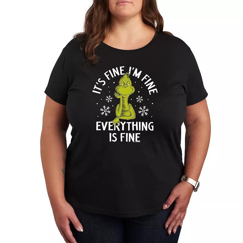 Missy Plus Size Dr. Seuss Grinch Its Fine Im Fine Graphic Tee, Womens Product Image