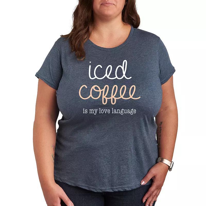 Womens Iced Coffee Love Language Graphic Tee Grey Blue Product Image