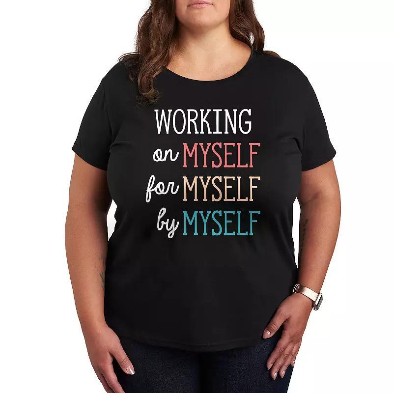 Plus Working On Myself Graphic Tee, Womens Black Product Image