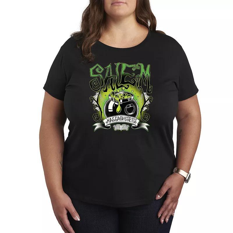 Plus Size Salem Witchy Collegiate Graphic Tee, Womens Grey Green Product Image