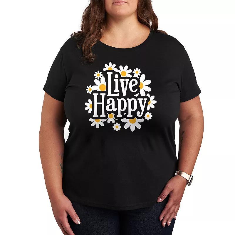 Plus Live Happy Daisies Graphic Tee, Womens Grey Royal Blue Product Image