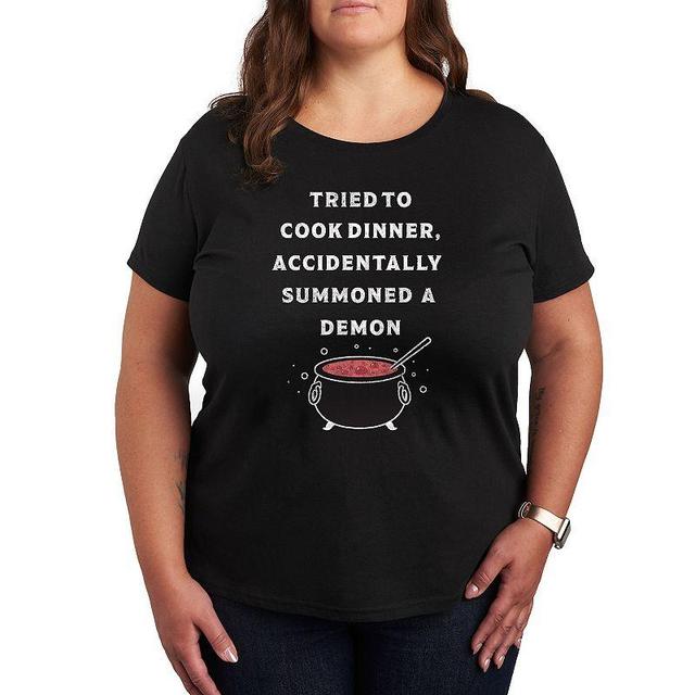 Plus Size Cook Summon Demon Graphic Tee, Womens Grey Green Product Image