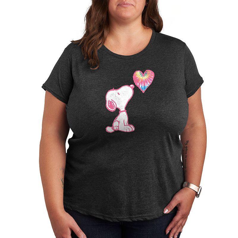 Plus Peanuts Pastel Rainbow Heart Graphic Tee, Womens Heather Grey Product Image