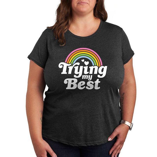 Womens Trying My Best Rainbow Graphic Tee Heather Grey Product Image