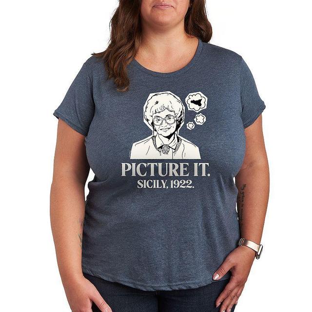 Plus Golden Girls Picture It Sicily Graphic Tee, Womens Grey Blue Product Image