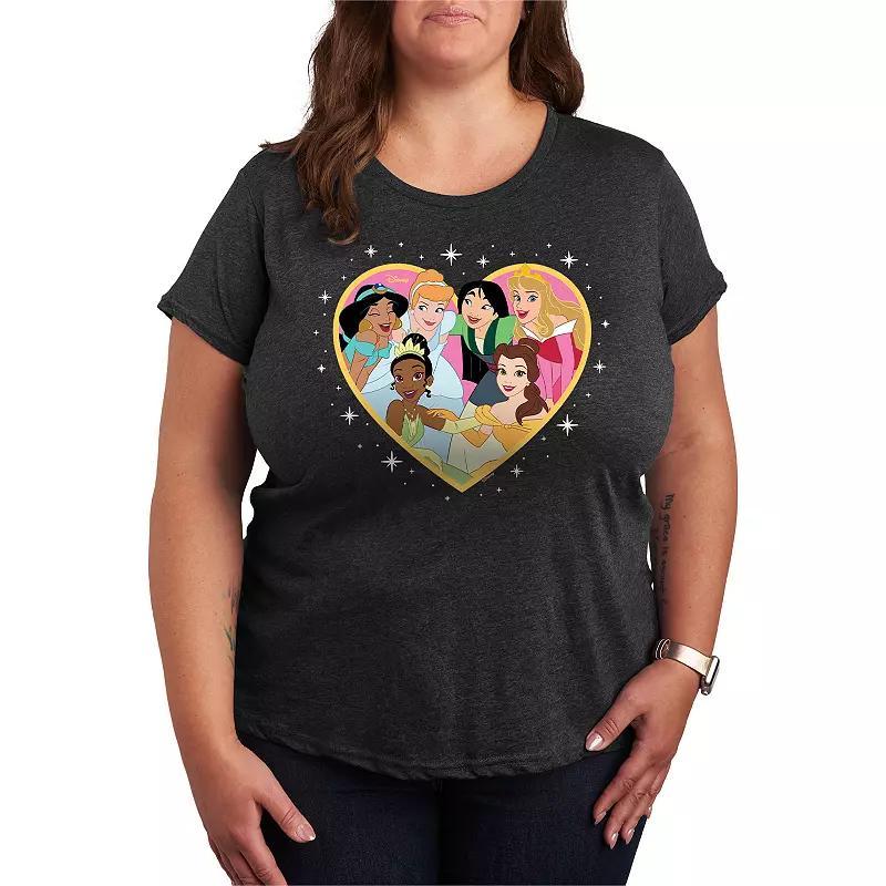 Disney Princess Plus Size Group Heart Graphic Tee, Womens Heather Grey Product Image