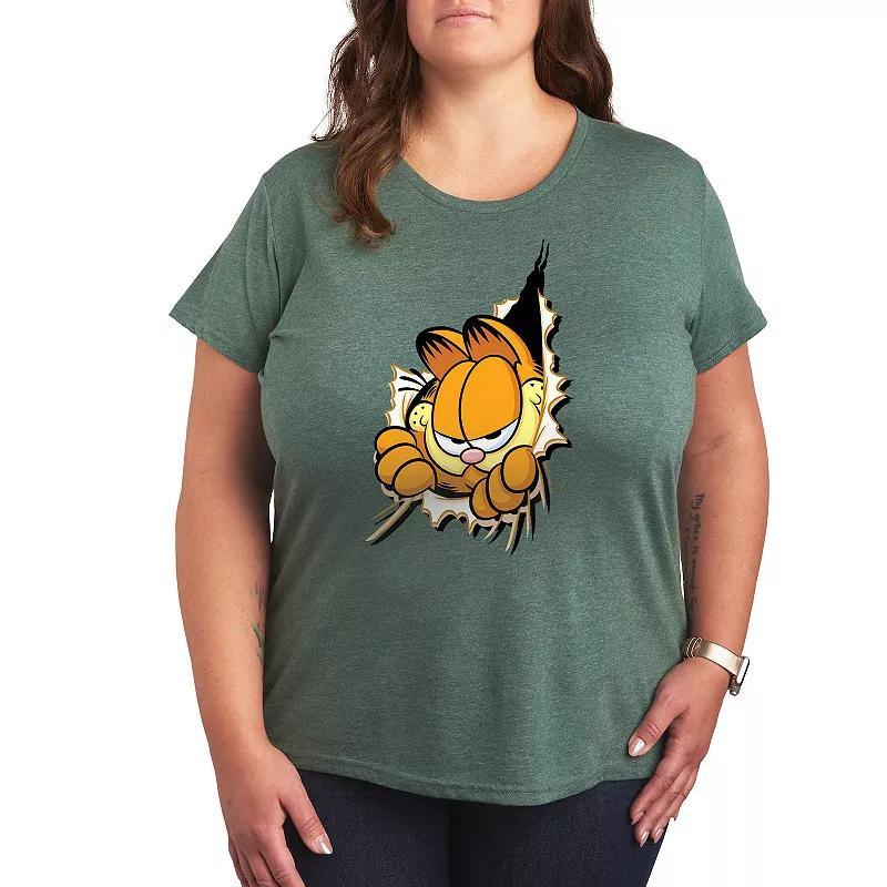 Plus Garfield Peeking Out Graphic Tee, Womens Grey Gray Product Image