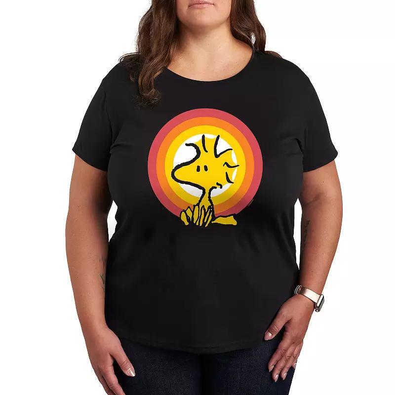 Plus Peanuts Woodstock Sunset Graphic Tee, Womens Black Product Image