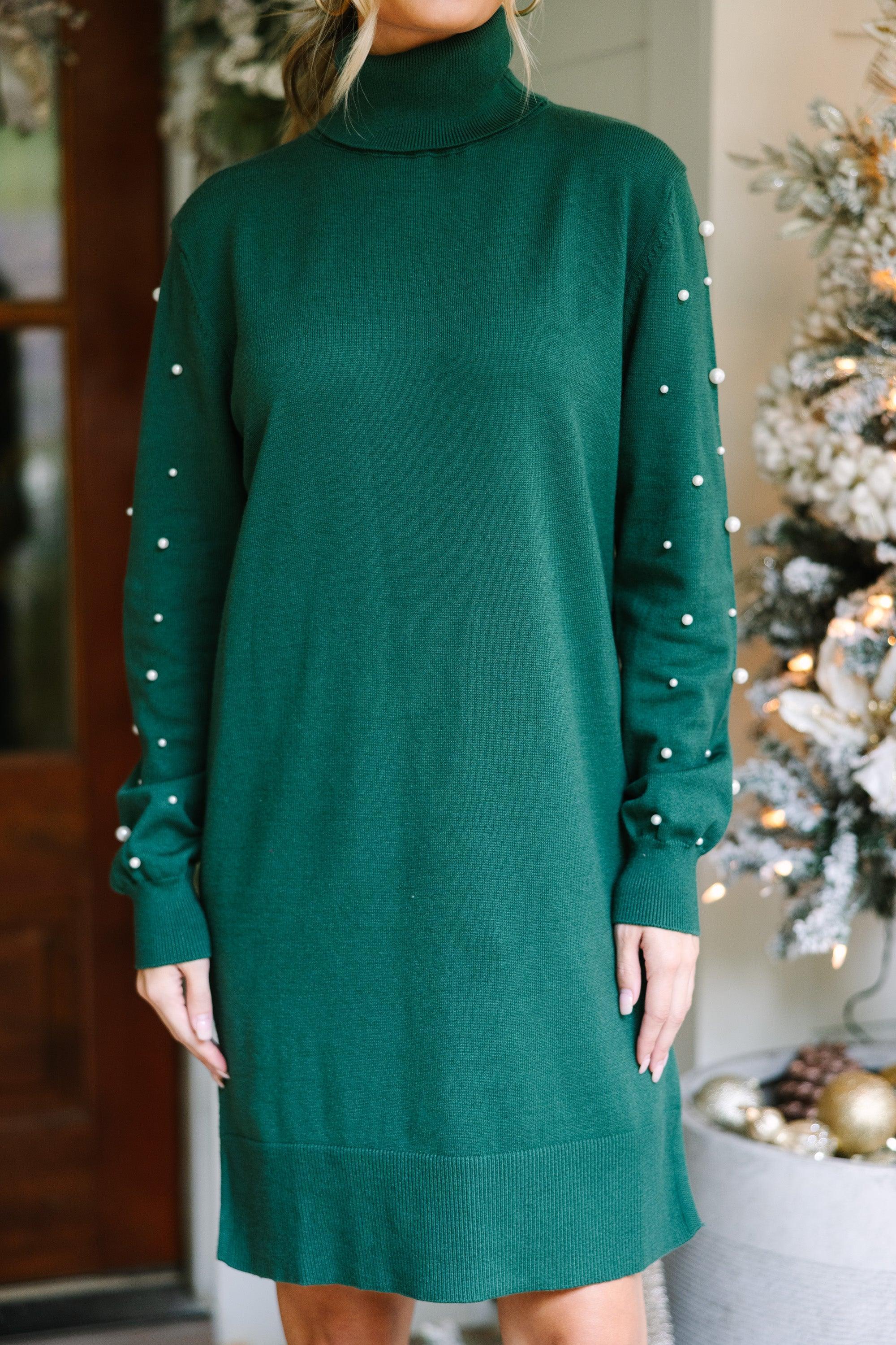 Feeling The Love Emerald Green Embellished Sweater Dress Female Product Image