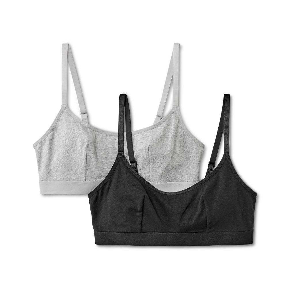 Womens 2pk Cotton Blend Scoop Back Bralette - Dealworthy Black/Heathered Gray Product Image